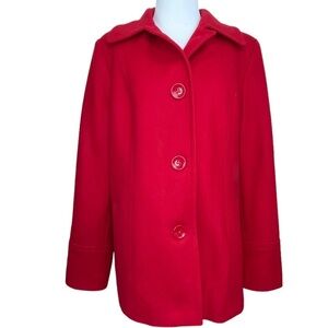 London Fog Red Wool Blend Pea Coat Single Button L